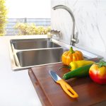 CreaVe’s double bowl kitchen sink S-8549C side view